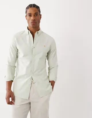 Farah Brewer long sleeve logo shirt in light green