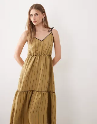 ASOS DESIGN tie detail tiered maxi dress