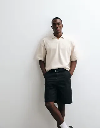 ASOS DESIGN heavyweight boxy oversized polo in stone