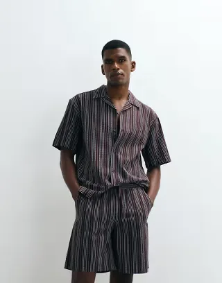 ONLY & SONS seersucker shorts in dark brown and blue stripe - part of a set