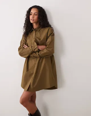 ASOS DESIGN utility trench shirt mini dress in dark olive