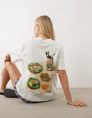 ASOS DESIGN oversized T-shirt with Aperitivo graphic in cream