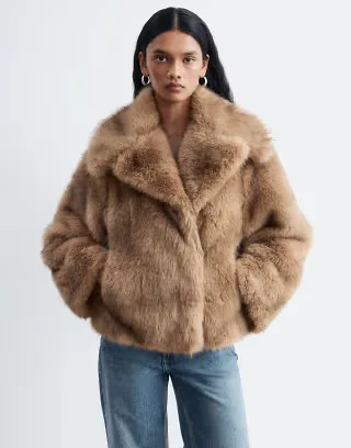 & Other Stories faux fur coat in light brown