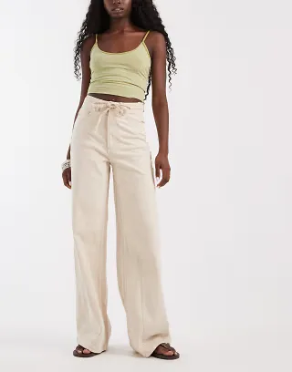 AWARE tie waist wide leg jeans in ecru