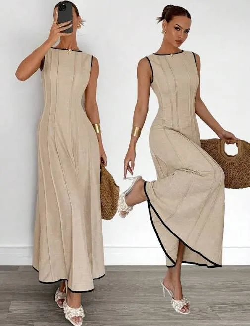 Siren Gaze Women's Sleeveless A-Line Pleated Maxi Dress