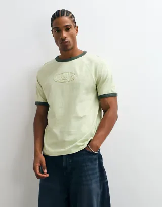 ASOS DESIGN boxy regular ringer T-shirt in washed green