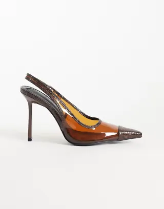 Public Desire Jooles slingback heeled shoes with in brown snake