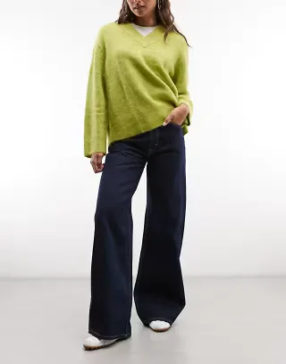 Weekday Paz mid waist wide leg jeans in blue rinse