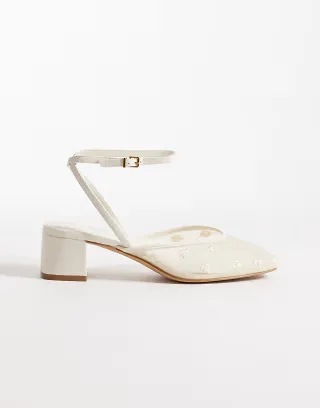 Aldo Eliaa block heeled shoes with ankle straps in white lace