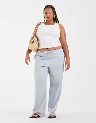 ASOS DESIGN Curve satin wide leg pull-on pants in