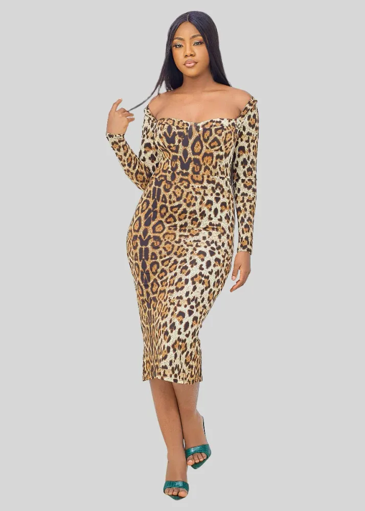 LEOPARD PRINT CUP MAXI DRESS