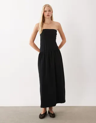 ASOS DESIGN bandeau with a dropped asymmetric hem maxi dress in black