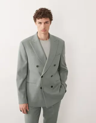 ASOS DESIGN regular suit jacket in sage green wool blend tweed
