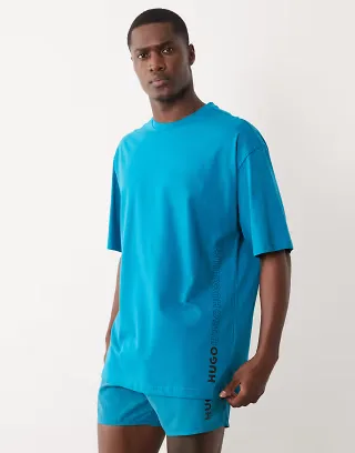 HUGO Red tiki beach T-shirt in mid teal - part of a set