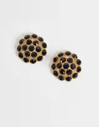 ASOS DESIGN large stud earrings with black crystal detail in gold tone