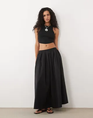 ASOS DESIGN volume midi skirt in cotton in black