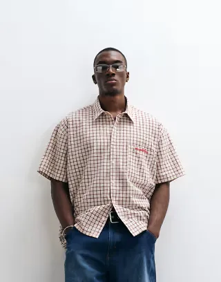 Reclaimed Vintage oversized cropped boxy shirt in yellow and brown plaid