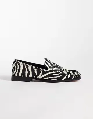 ASOS DESIGN Marvin square toe clean loafers in zebra hair-on-real leather