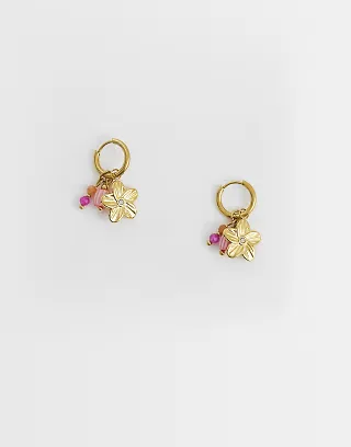 Lost Souls flower charm hoop earrings in 18k gold plated stainless steel