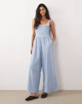 ASOS DESIGN contrast straps jumpsuit in blue stripes