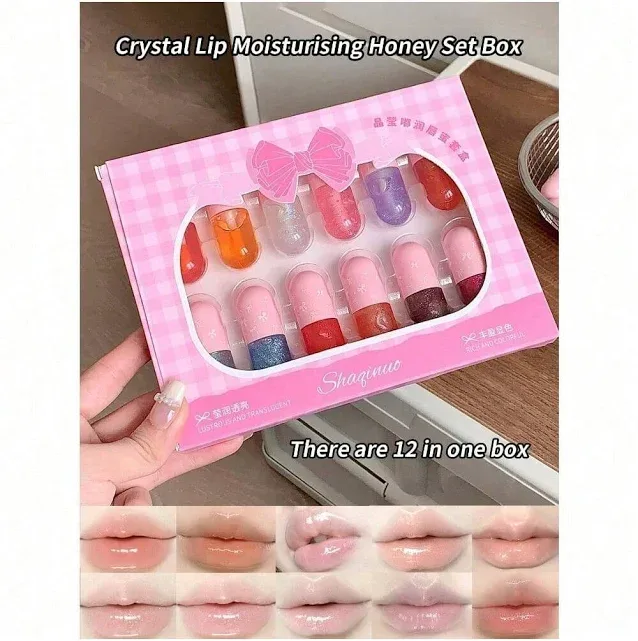 SHAQINUO 12 Piece Multicolor Transparent Moisturizing Lip Gloss Set Lip Balm Hydrating Vegan Tinted Non-Stick Plump Colo