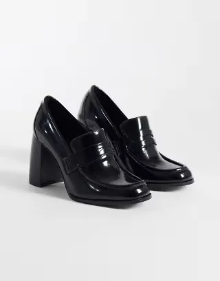 ASOS DESIGN Preppy high heeled loafers in black