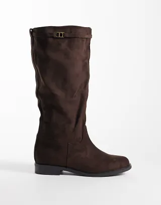 SEQWL Wide Fit Whispa faux suede refined riding knee boots in chocolate brown