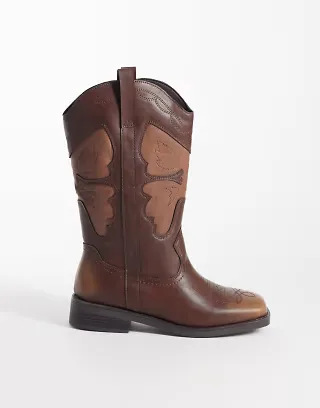 Glamorous Wide Fit square toe western knee boots in brown