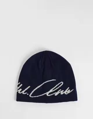 Jack & Jones beanie with script logo in navy