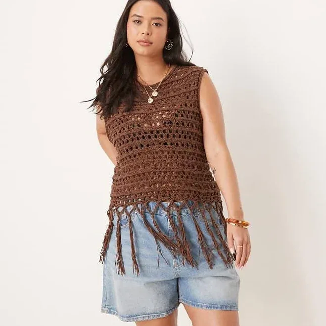 ASOS Curve Knit Stitch Tank with fringe