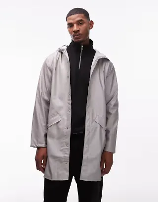 Rains 12020 long waterproof hooded jacket in metallic