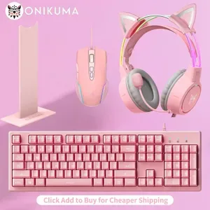 ONIKUMA Gaming Headphones - Wired Esports Headset with Mic, Detachable Cat Ears, RGB Lights, and Mouse Holder for PC Gam