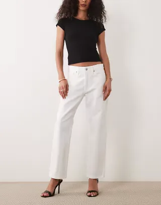 Good American vintage mid waist straight leg jeans in white
