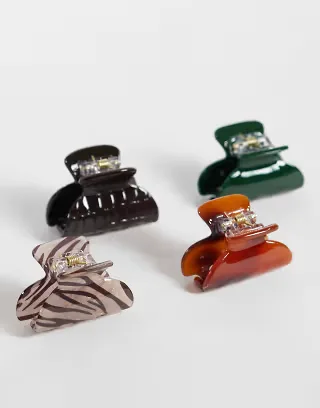 ASOS DESIGN pack of 4 mini claw clips in mixed zebra and animal prints