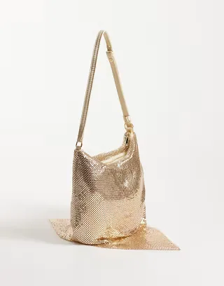 ASOS DESIGN drape chainmail shoulder bag in pale gold