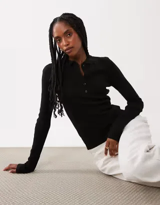 Brave Soul polo collar sweater in black