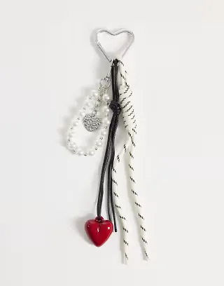 Pieces heart and pearl bag charm in multi