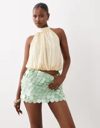 Missyempire shell disc sequin mini skirt in turquoise - part of a set