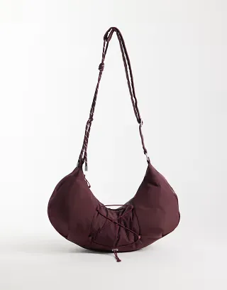 4505 studio woven cross body bag with rope detail in plum
