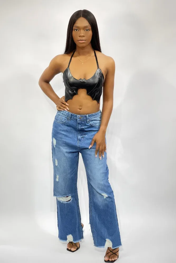 DISTRESSED STRAIGHT LEG JEANS