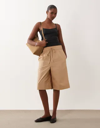 ASOS DESIGN longline shorts in camel