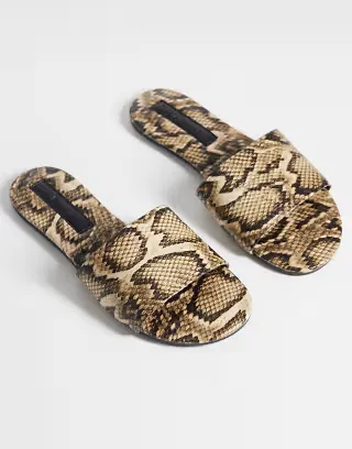 ASOS DESIGN Faith flat sandals in snake pu