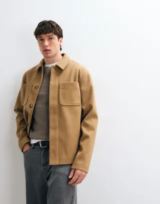 ASOS DESIGN wool look double pocket shacket in camel