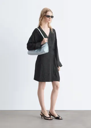 & Other Stories linen look wrap dress in black polka-dot print