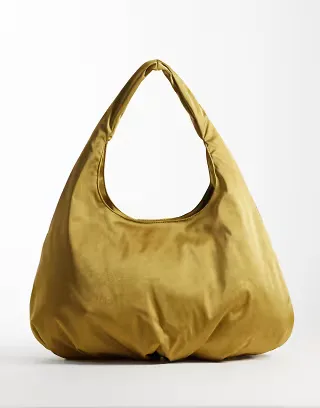 ASOS DESIGN oversized satin tote bag in khaki
