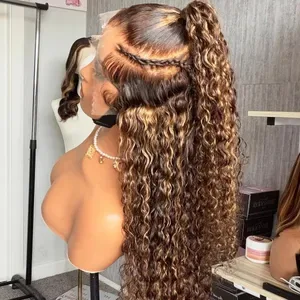 Highlight Blonde 13x6 HD Frontal Pre Plucked Burmese Kinky Curly Human Hair Wig 360 Full Water Wave Lace Front Wigs Read