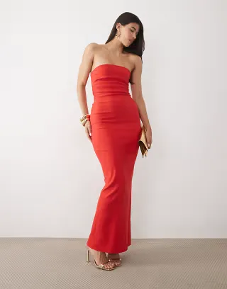 Vesper bengaline bandeau back cut out detail maxi dress in red