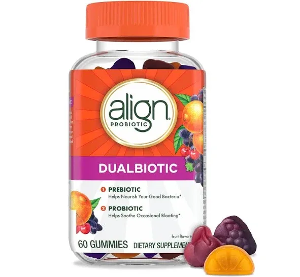 Align DualBiotic Prebiotic + Probiotic Natural Fruit 60 Gummies