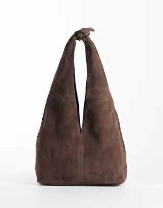ASOS DESIGN suede tote bag in chocolate with knot detail handle