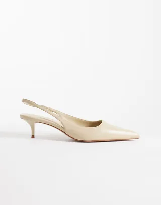 Mango 100% leather heeled slingback shoes in ecru